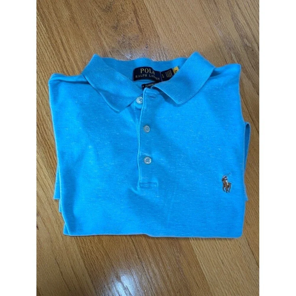 Polo Ralph Lauren Mens L Classic Fit Polo Shirt Blue Heather Pony Cotton